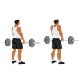 Man doing Barbell shrugs back view exercise. Flat vector Royalty Free Stock Photo