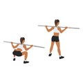 Woman doing Wide stance sumo squat exercise. Flat vector illustration