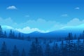 Blue night Winter mountains landscape with pine forest and mountain range Royalty Free Stock Photo