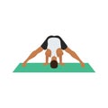 Man doing prasarita padottanasana position. Wide legged forward bend pose Royalty Free Stock Photo