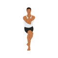 Man doing eagle pose Garudasana exercise. Flat vector illustration