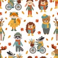 Seamless pattern with a cute autumn animals