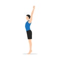 Man doing Palm Tree Pose on Tiptoes. Practice Urdhva Hastasana on Tiptoes.