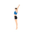 Woman doing Palm Tree Pose on Tiptoes. Practice Urdhva Hastasana on Tiptoes Royalty Free Stock Photo