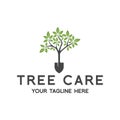 tree conservation vector logo design. tree concept with a shovel stuck in the ground