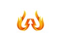 Initial letter W with fire flames logo design combined with upward symbol Royalty Free Stock Photo