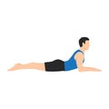 Man doing salamba bhujangasana sphinx pose exercise. Flat vector