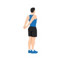 Man doing reverse shoulder stretch exercise. Flat vector