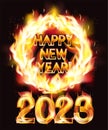 Happy new 2023 year fire card, vector