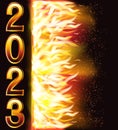 Hot 2023 new year, fire banner , vector