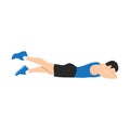 Man doing Prone or lying leg lifts exercise. Flat vector illustration