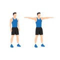 Man doing Double arm side or lateral raises exercise. Raise both arms