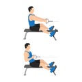 Man doing Seated Low cable back rows exercise. Flat vector Royalty Free Stock Photo