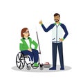 wheelchair curling coach and a girl on a wheel chair communicating.