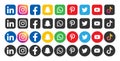 Set of popular social media logos icons Instagram Facebook Twitter Youtube WhatsApp pinterest linkedin element vector