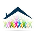 Crowd of people Success team with home house roof union group work Business people wellness, celebration, logo, icon Royalty Free Stock Photo