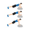 Man doing bosu ball plank to push up or walking plank up downs exercise.