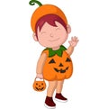 Cute little boy cartoon wearing halloween pumpkin costume Royalty Free Stock Photo