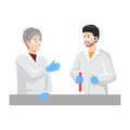 Group scientists in medical or chemical laboratory flat vector illustration.