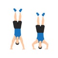 Man doing handstand push up exercise. Flat vector illustration