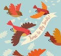 Cute birds flying south for the winter. Vector Illustration for autumn and winter travel