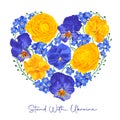 Support Ukraine. Stand with Ukraine. Vector heart. Floral composition, heart-shaped flowers