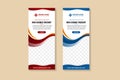 Vertical roll up banners use papercut style on wave elements with red and blue colors Royalty Free Stock Photo