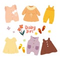 Collection of baby girl clothes sticker set Royalty Free Stock Photo