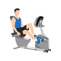 Man doing recumbent bike cardio exercise. Flat vector illustration Royalty Free Stock Photo