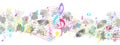 Vector Colorful Watercolor Textured Music Notes in Black and Grey Spatters and Splashes Background Banner