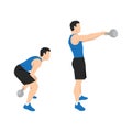 Man doing two arm Kettlebell swing exercise. Flat vector Royalty Free Stock Photo