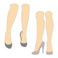 Collection. Silhouettes of female legs. Girl in high heels. Lady standing, suitable for sticker, logo. Vector illustration set.