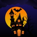 Halloween spooky house and haunted tree Royalty Free Stock Photo
