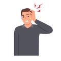 Young man having headache, migraine. Flat vector illustration