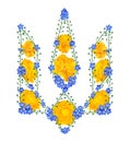Emblem of Ukraine. Floral vector trident in the colors of the Ukrainian flag. Royalty Free Stock Photo