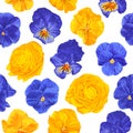 Seamless minimalist vector botanical pattern with realistic flowers of pansies,