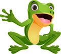 Cute happy green frog cartoon waving hand Royalty Free Stock Photo