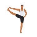 Man doing Standing Hand to Big Toe Pose. Practice Utthita Hasta Padangusthasana.