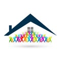 Crowd of people Success team with home house roof union group work Business people wellness, celebration, logo, icon Royalty Free Stock Photo