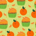 Seamless pattern cartoon orange cupcake. cute food wallpaper for gift wrap paper Royalty Free Stock Photo