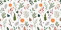 Christmas seamless pattern, winter wallpaper, background, seasonal plants