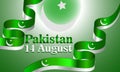 Pakistan Independence Day 14 august republic day, green ribbon, moon and star