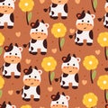 Seamless pattern cartoon cow and flower. cute animal wallpaper for textile, gift wrap paper Royalty Free Stock Photo