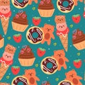 Seamless pattern cartoon bear and cute dessert design. cute wallpaper for textile, gift wrap paper Royalty Free Stock Photo