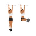 Woman doing hanging leg raises to bar flat vector illustration.