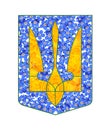 Element of the State Emblem of Ukraine in the form of a trident special shape on a blue background.