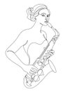 Saxophonist girl, slim. Aesthetic decor sketches, posters, stickers, logo. set of vector illustrations.