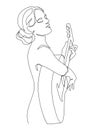Silhouette of a beautiful woman with a guitar in a modern continuous line Royalty Free Stock Photo