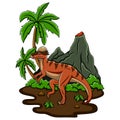 Cartoon Pachycephalosaurus in the jungle