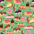 Seamless pattern cartoon dessert. cute food wallpaper for textile, gift wrap paper Royalty Free Stock Photo